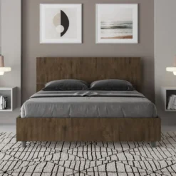 Letto 140x190cm alla francese testiera inclinata effetto legno noce LIT343