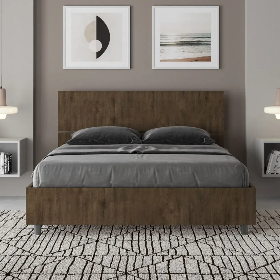 Letto 140x190cm alla francese testiera inclinata effetto legno noce LIT343