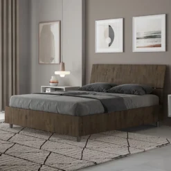 Letto 140x190cm alla francese testiera inclinata effetto legno noce LIT343