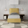 Letto 90x190cm a una piazza con cuscino imbottito in microfibra ocra LIT105