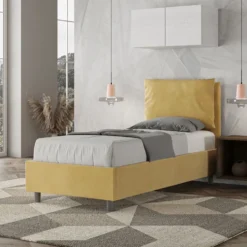 Letto 90x190cm a una piazza con cuscino imbottito in microfibra ocra LIT105