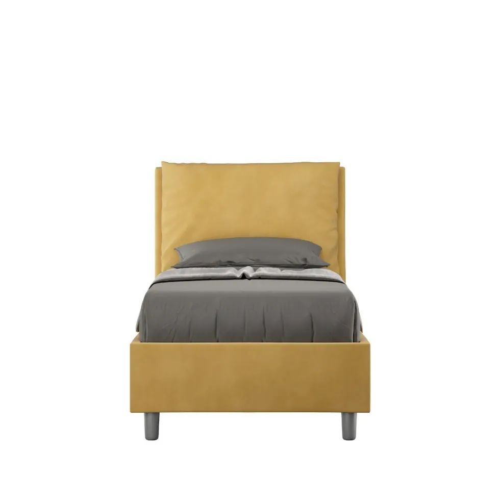 Letto 90x210cm a una piazza con cuscino imbottito in microfibra ocra LIT109