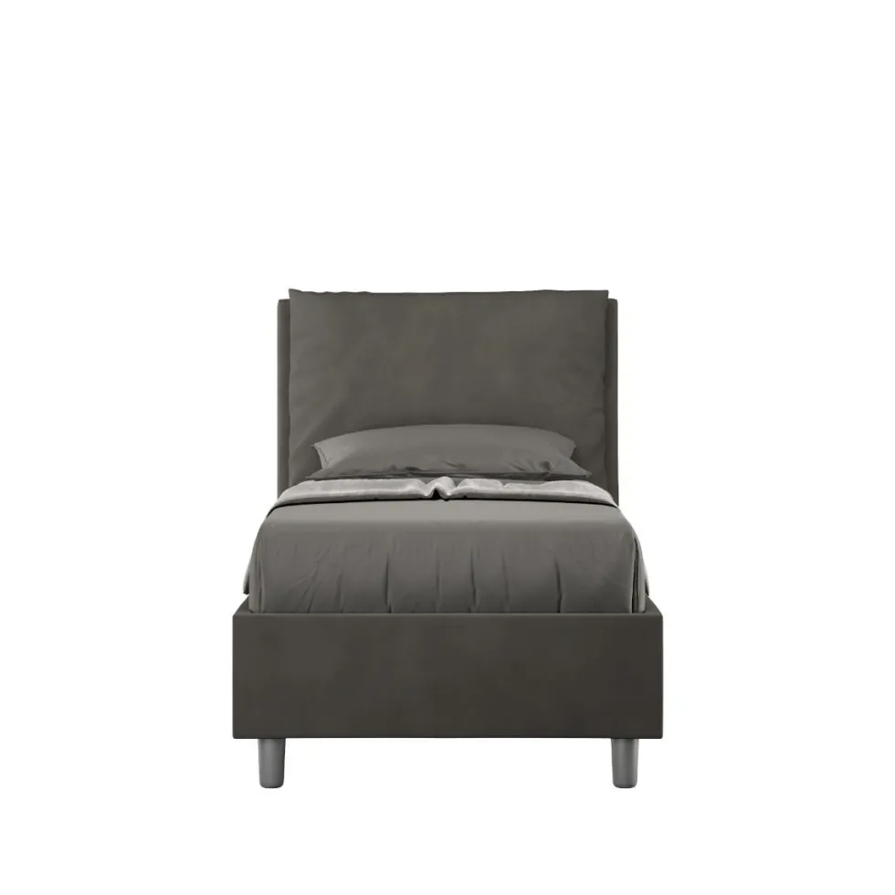 Letto 90x210cm a una piazza con cuscino imbottito in microfibra grigio LIT109