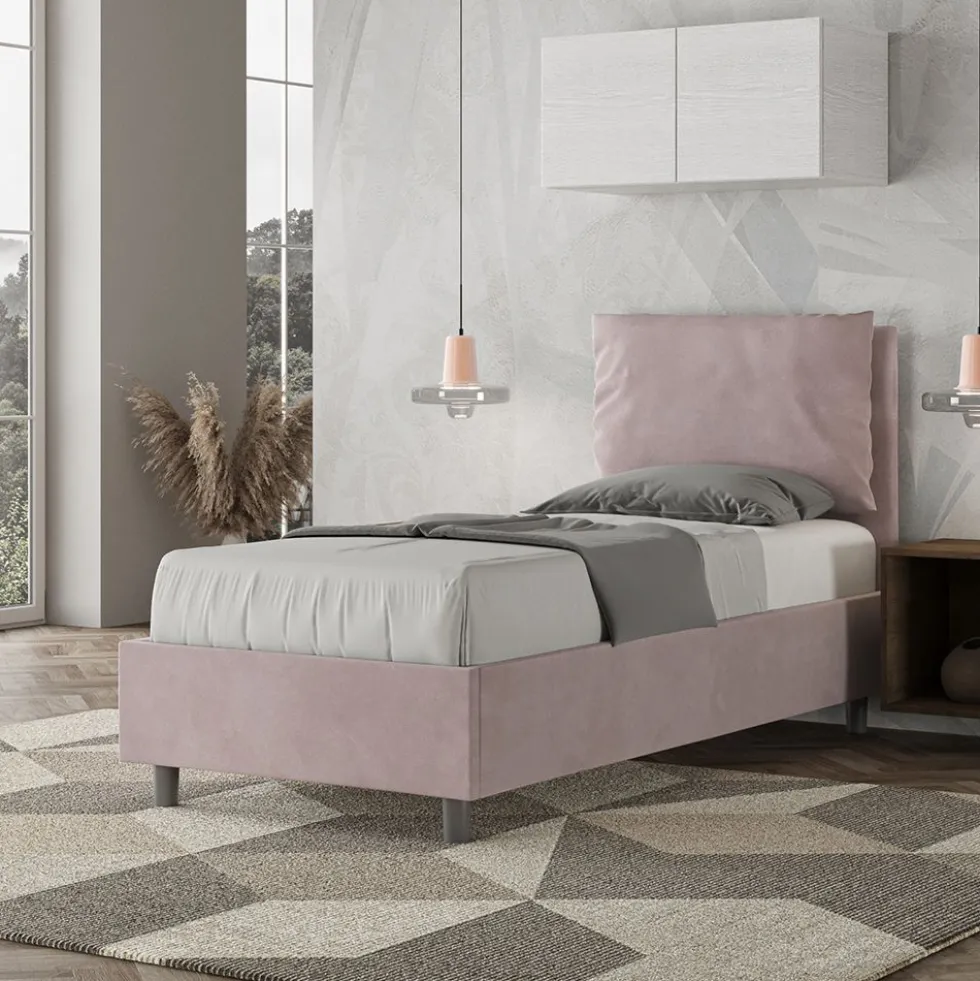 Letto 90x210cm a una piazza con cuscino imbottito in microfibra glicine lilla LIT109