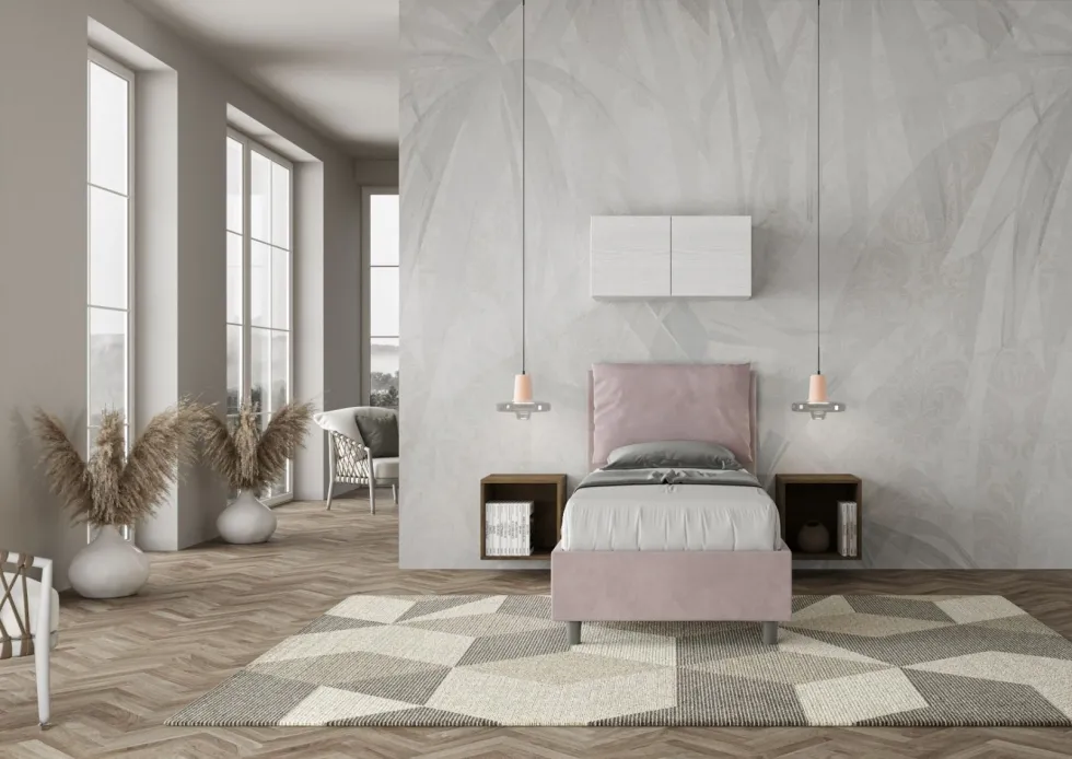 Letto 90x210cm a una piazza con cuscino imbottito in microfibra glicine lilla LIT109