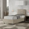 Letto 90x200cm a una piazza con cuscino imbottito in microfibra sabbia beige LIT107