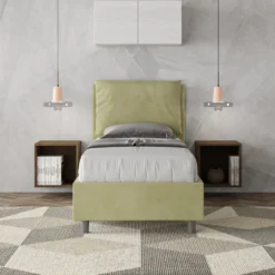Letto 90x210cm a una piazza con cuscino imbottito in microfibra tè verde LIT109