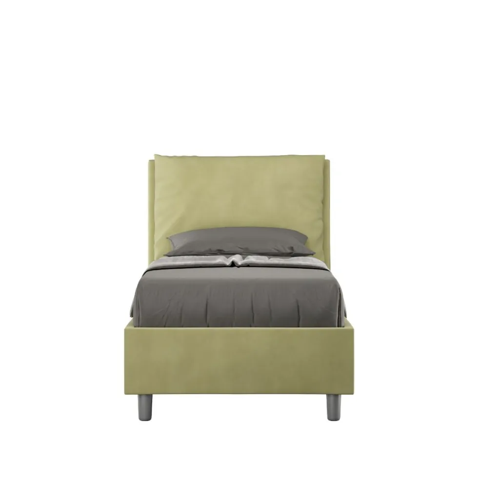 Letto 90x210cm a una piazza con cuscino imbottito in microfibra tè verde LIT109