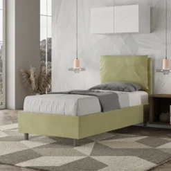 Letto 90x210cm a una piazza con cuscino imbottito in microfibra tè verde LIT109