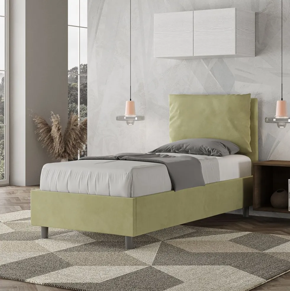 Letto 90x210cm a una piazza con cuscino imbottito in microfibra tè verde LIT109