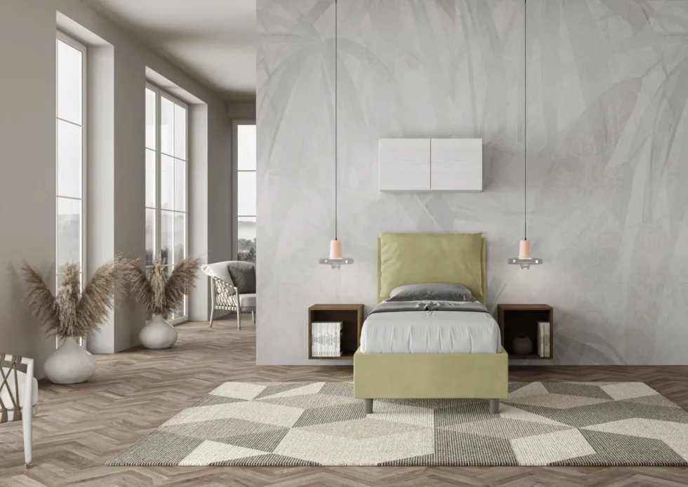 Letto 90x210cm a una piazza con cuscino imbottito in microfibra tè verde LIT109