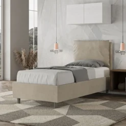 Letto 90x210cm a una piazza con cuscino imbottito in microfibra sabbia beige LIT109