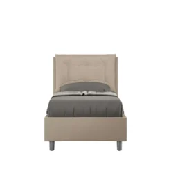Letto 80x190cm a una piazza contenitore con bottoni in similpelle tortora LIT38