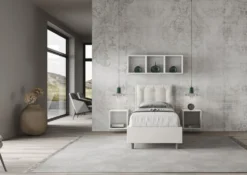 Letto 80x190cm a una piazza contenitore con bottoni in similpelle bianco LIT38