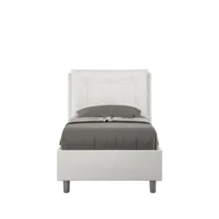 Letto 80x190cm a una piazza contenitore con bottoni in similpelle bianco LIT38