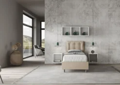 Letto 80x200cm a una piazza contenitore con bottoni tortora LIT40