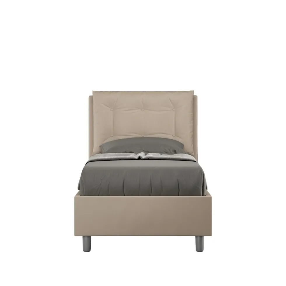 Letto 80x210cm a una piazza contenitore con bottoni tortora LIT42