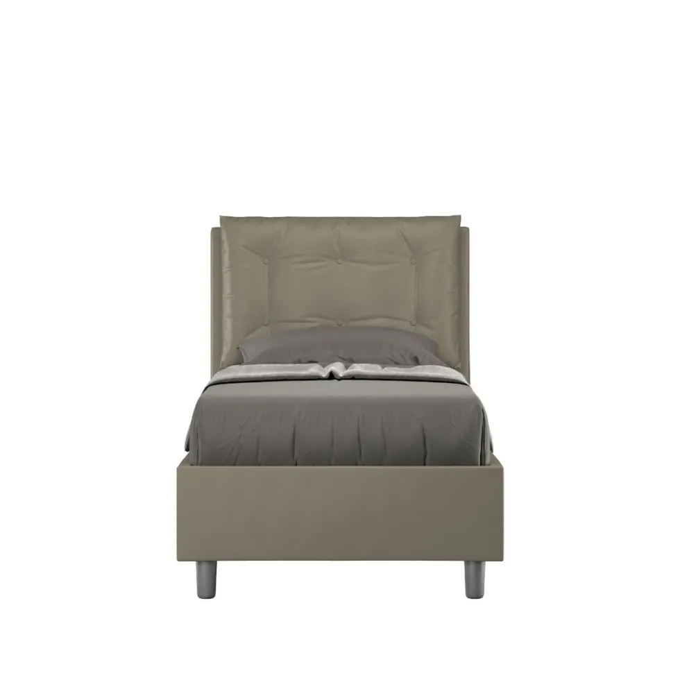 Letto 80x210cm a una piazza contenitore con bottoni cappuccino LIT42