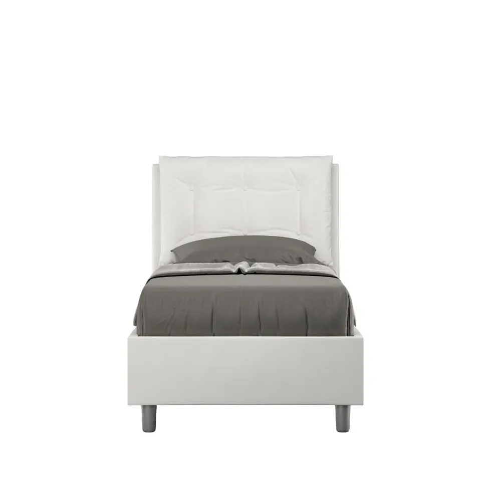 Letto 80x210cm a una piazza contenitore con bottoni bianco LIT42