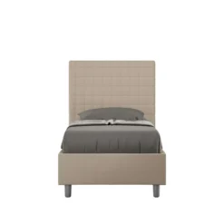 Letto 90x210cm a una piazza con testiera a quadretti in similpelle tortora LIT127