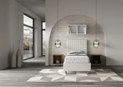Letto 90x210cm a una piazza con testiera a quadretti in similpelle bianco LIT127