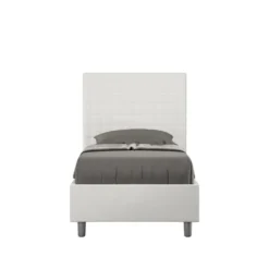 Letto 90x210cm a una piazza con testiera a quadretti in similpelle bianco LIT127