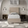 Letto 90x200cm a una piazza con testiera a quadretti in similpelle tortora LIT125