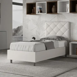 Letto 90x200cm a una piazza con testiera a rombo bianco LIT131