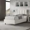 Letto 80x200cm a una piazza con testiera imbottita e bottoni bianco LIT39