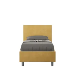 Letto 90x210cm a una piazza con testiera liscia in microfibra ocra LIT103