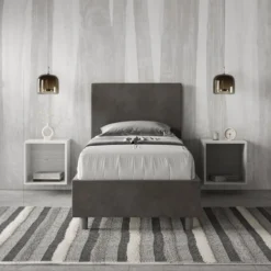 Letto 90x210cm a una piazza con testiera liscia in microfibra grigio LIT103