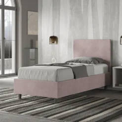 Letto 90x210cm a una piazza con testiera liscia in microfibra glicine lilla LIT103