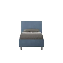 Letto 90x210cm a una piazza con testiera liscia in microfibra blu LIT103