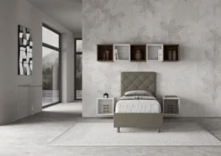 Letto 90x190cm a una piazza con testiera a rombo cappuccino LIT129