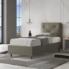 Letto 80x190cm a una piazza con tre bottoni in similpelle cappuccino LIT43