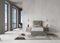 Letto 80x190cm a una piazza con tre bottoni in similpelle cappuccino LIT43