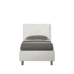 Letto 80x190cm a una piazza con tre bottoni in similpelle bianco LIT43