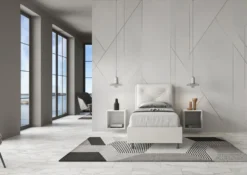 Letto 80x190cm a una piazza con tre bottoni in similpelle bianco LIT43