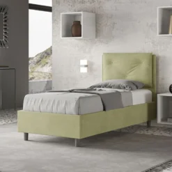 Letto 80x190cm a una piazza con tre bottoni in microfibra tè verde LIT45