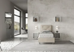 Letto 80x190cm a una piazza con tre bottoni in microfibra sabbia beige LIT45