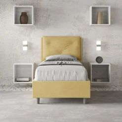 Letto 80x190cm a una piazza con tre bottoni in microfibra ocra LIT45
