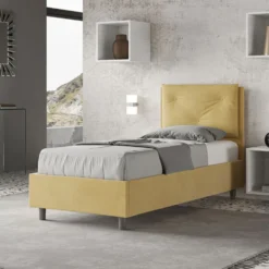 Letto 80x190cm a una piazza con tre bottoni in microfibra ocra LIT45