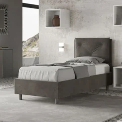 Letto 80x190cm a una piazza con tre bottoni in microfibra grigio LIT45