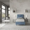 Letto 80x190cm a una piazza con tre bottoni in microfibra blu LIT45