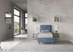 Letto 80x190cm a una piazza con tre bottoni in microfibra blu LIT45