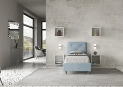 Letto 80x190cm a una piazza con tre bottoni in microfibra azzurro LIT45