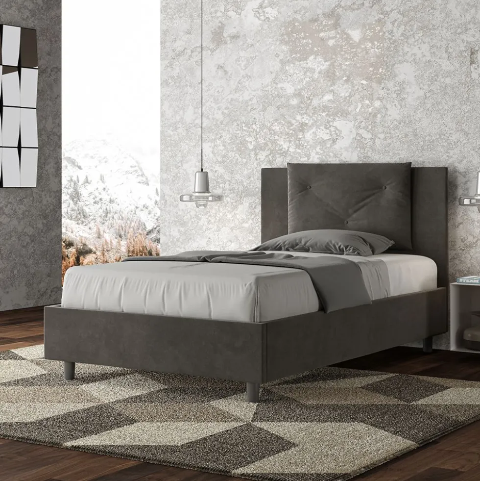 Letto 120x200cm a una piazza e mezza con tre bottoni in microfibra grigio LIT183