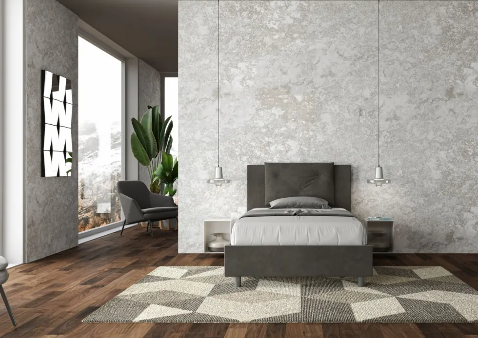 Letto 120x200cm a una piazza e mezza con tre bottoni in microfibra grigio LIT183