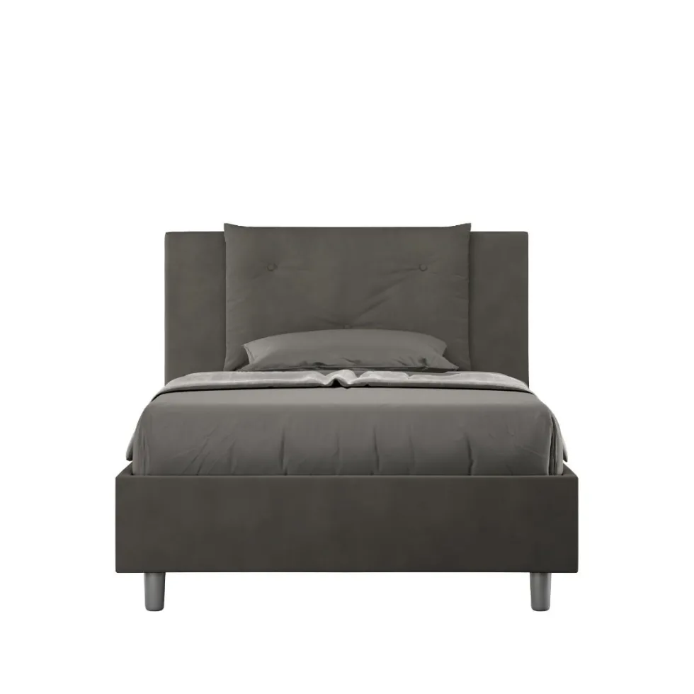 Letto 120x200cm a una piazza e mezza con tre bottoni in microfibra grigio LIT183