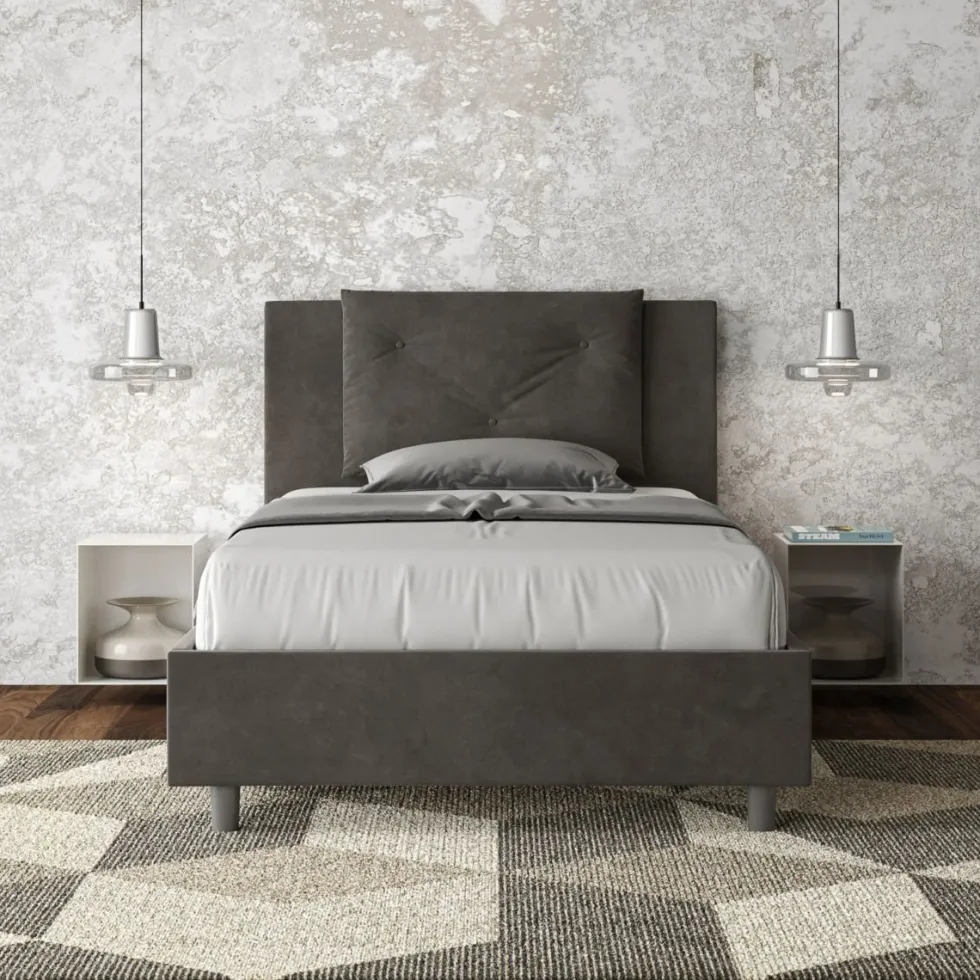 Letto 120x200cm a una piazza e mezza con tre bottoni in microfibra grigio LIT183